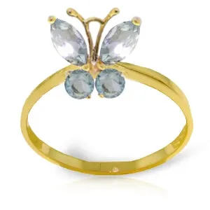 0.6 Carat 14K Solid Yellow Gold Butterfly Ring Natural Aquamarine