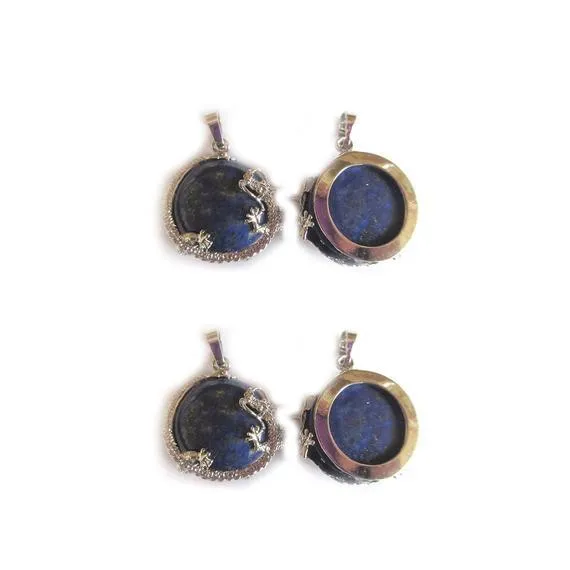 1 Pc Lapis Lazuli Gemstone and Tibetan Silver Dragon Flat 26.5X24mm Charms Pendants