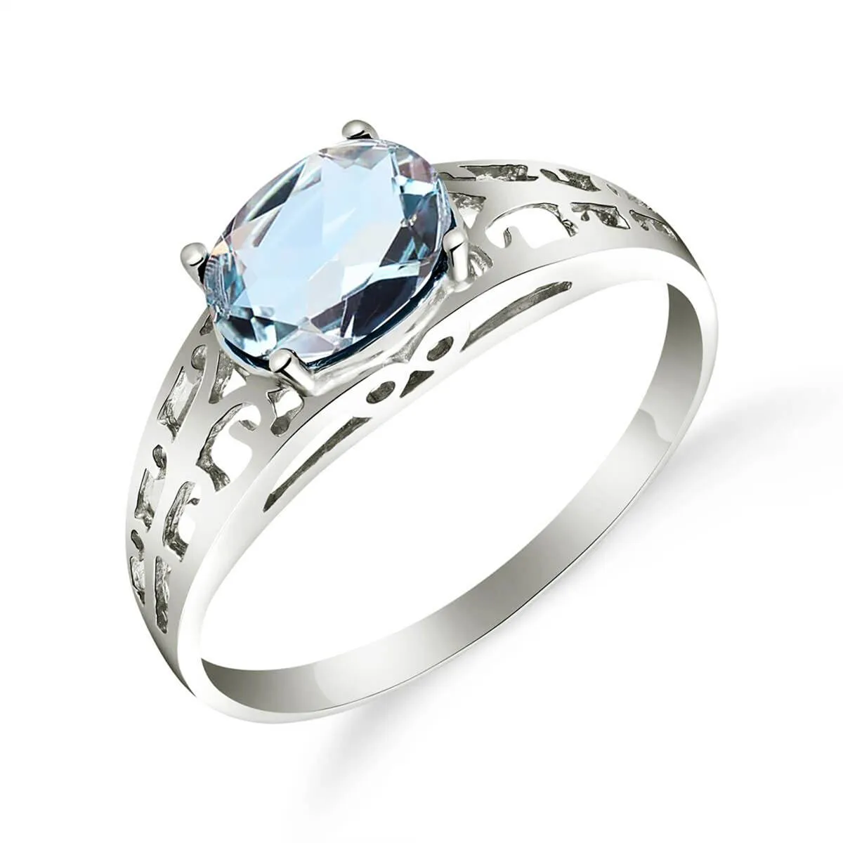 1.15 Carat 14K Solid White Gold Filigree Ring Natural Aquamarine