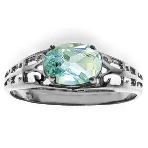 1.15 Carat 14K Solid White Gold Filigree Ring Natural Aquamarine