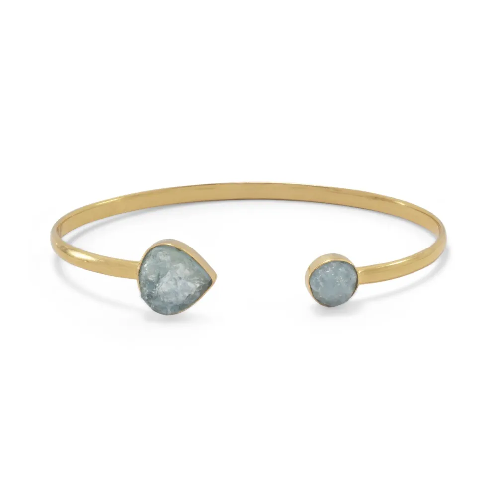 14 Karat Gold Plated Aquamarine Open Cuff Bracelet