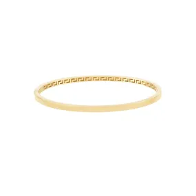 14K Gold Plain Square Tube Bangle with Greek Key Interior