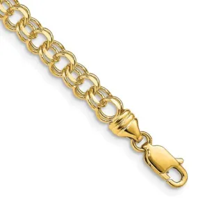 14K Solid Double Link Charm Bracelet 8in