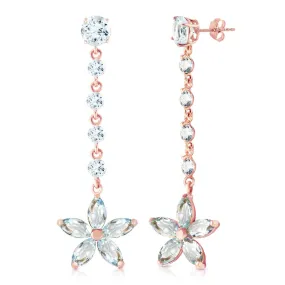 14K Solid Rose Gold Chandelier Pure Aquamarine Earrings