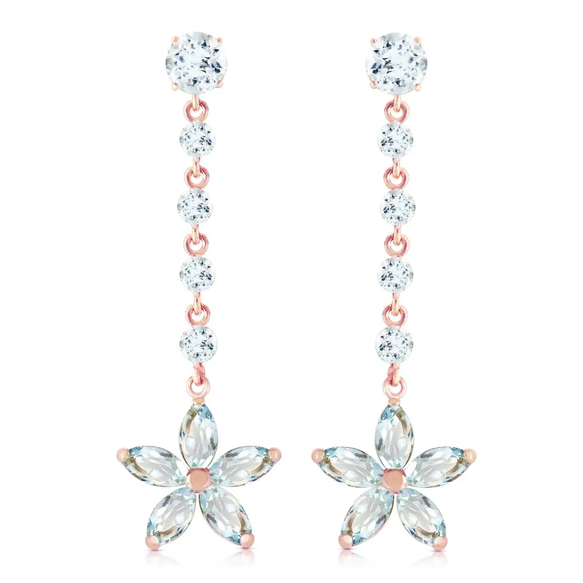 14K Solid Rose Gold Chandelier Pure Aquamarine Earrings