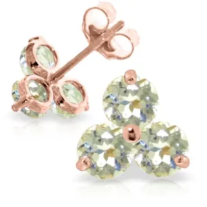 14K Solid Rose Gold Stud Earrings Natural Aquamarines Certified