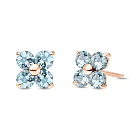 14K Solid Rose Gold Stud Earrings Natural Aquamarines Jewelry