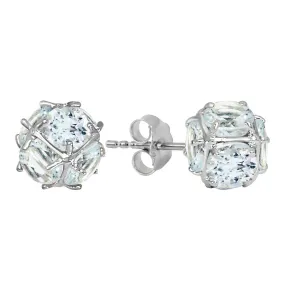 14K Solid White Gold Stud Earrings w/ Natural Aquamarines