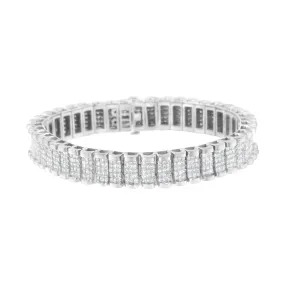 14K White Gold 7-1/10 Cttw Princess Cut Diamond 7" Rectangular Invisible Set Diamond Grid Tennis Bracelet