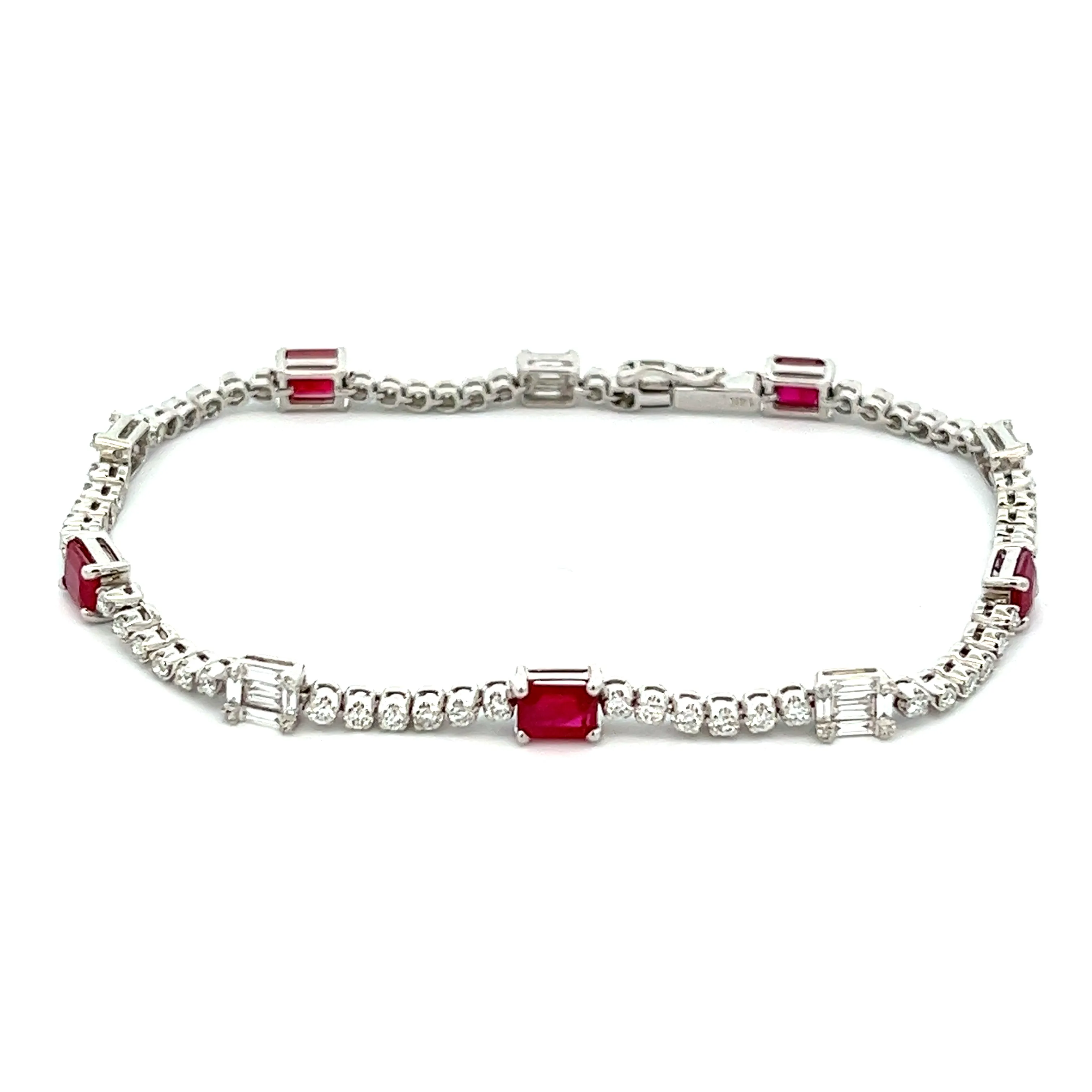 14k White Gold Diamond and Ruby Bracelet