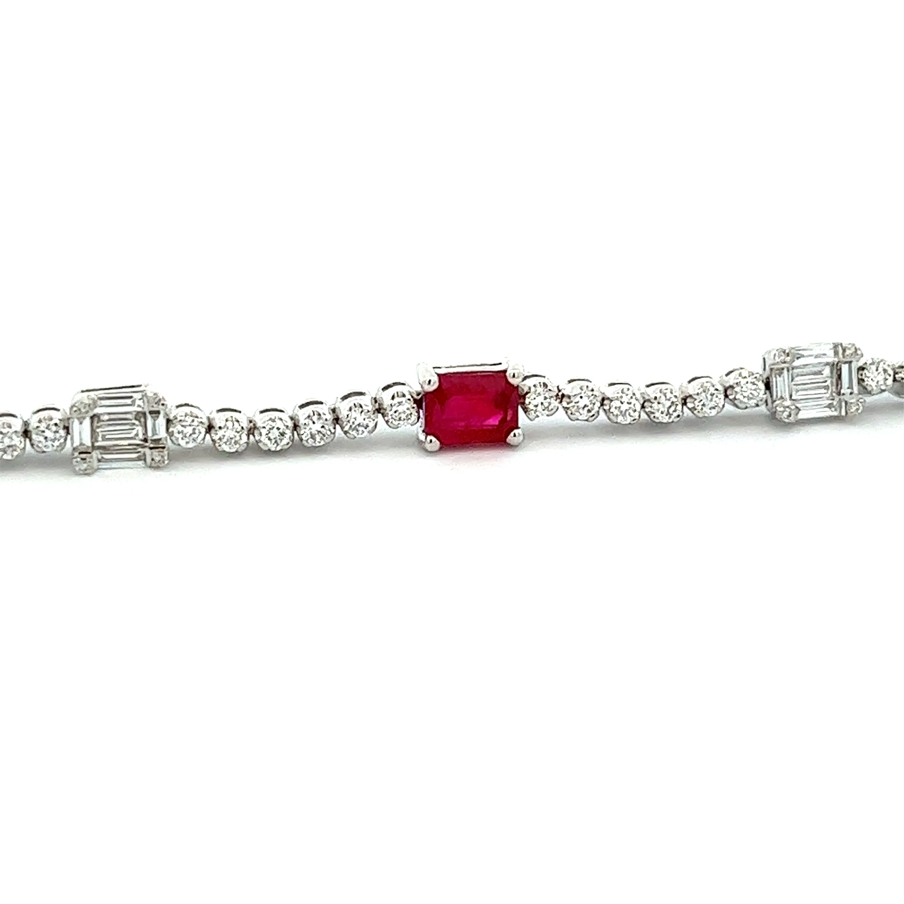 14k White Gold Diamond and Ruby Bracelet