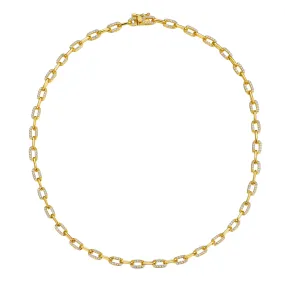 14k Yellow Gold Plated With Diamond Cubic Zirconia Flat Cable Link Chain Layering Bracelet