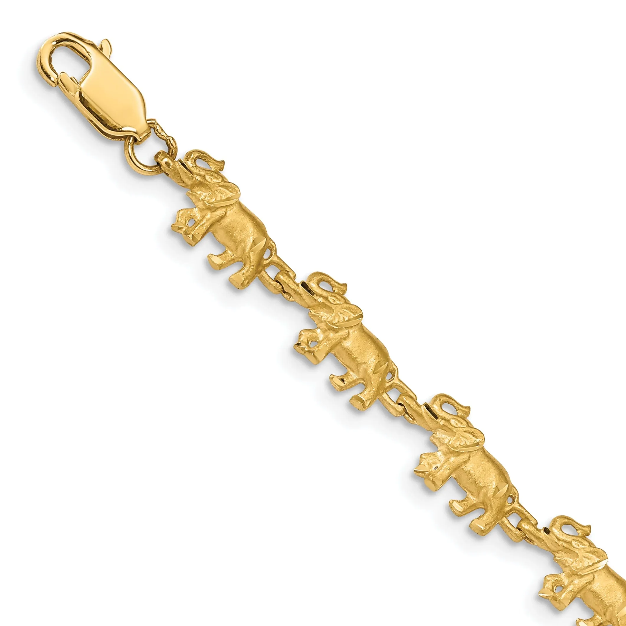 14k yellow gold solid elephant fancy design bracelet. 7-inch, 6.5-mm wide