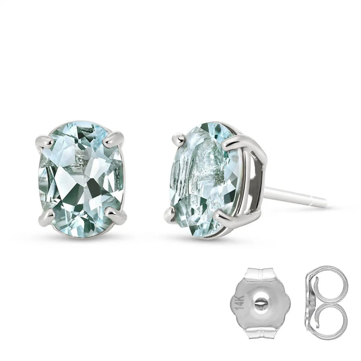 1.8 Carat 14K Solid White Gold Stud Earrings Natural Aquamarine