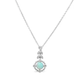 18ct White Gold Diamond & Opal Drop Necklace 16"-18"