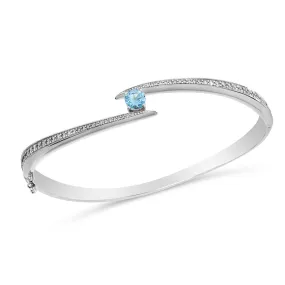 18k Amazonia (cocar) White Gold Bracelet/bangle With 0.74 Cts Vs-Gh Diamonds  And Aquamarine