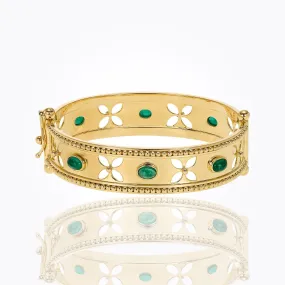 18K Flower Cutout Cuff Bracelet with emerald