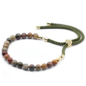 18K Gold Plated Gemstone Moss String Bracelet - Picasso Jasper | Elegant Jewellery