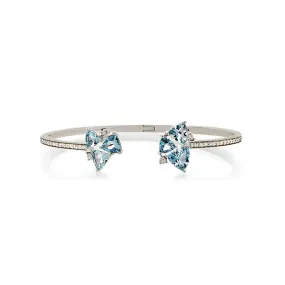 18k Mirage White Gold Bracelet/bangle With 0.48 Cts Vs-Gh Diamonds  And Aquamarine