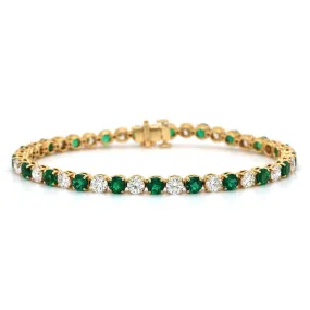 18K Yellow Gold Emerald and Diamond Tennis Bracelet