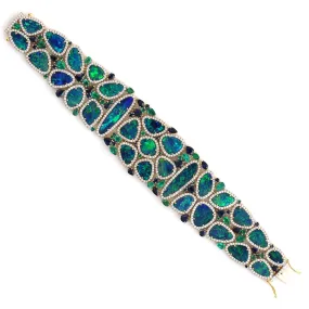 18K Yellow Gold Opal Doublet Multi Gemstone Pave Diamond Designer Bracelet For Women Gifts