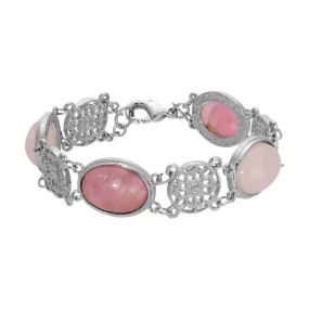 1928 Jewelry Roseate Paradise Meso Filigree Oval Rose Pink Quartz & Pink Stone Link Bracelet