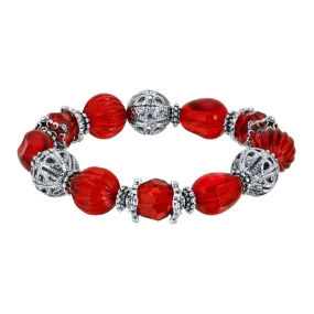 1928 Jewelry Siam Red Multi Beaded Round Filigree Ball Stretch Bracelet