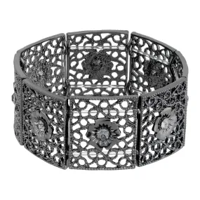 1928 Jewelry Square Filigree Flower Crystal Stretch Bracelet