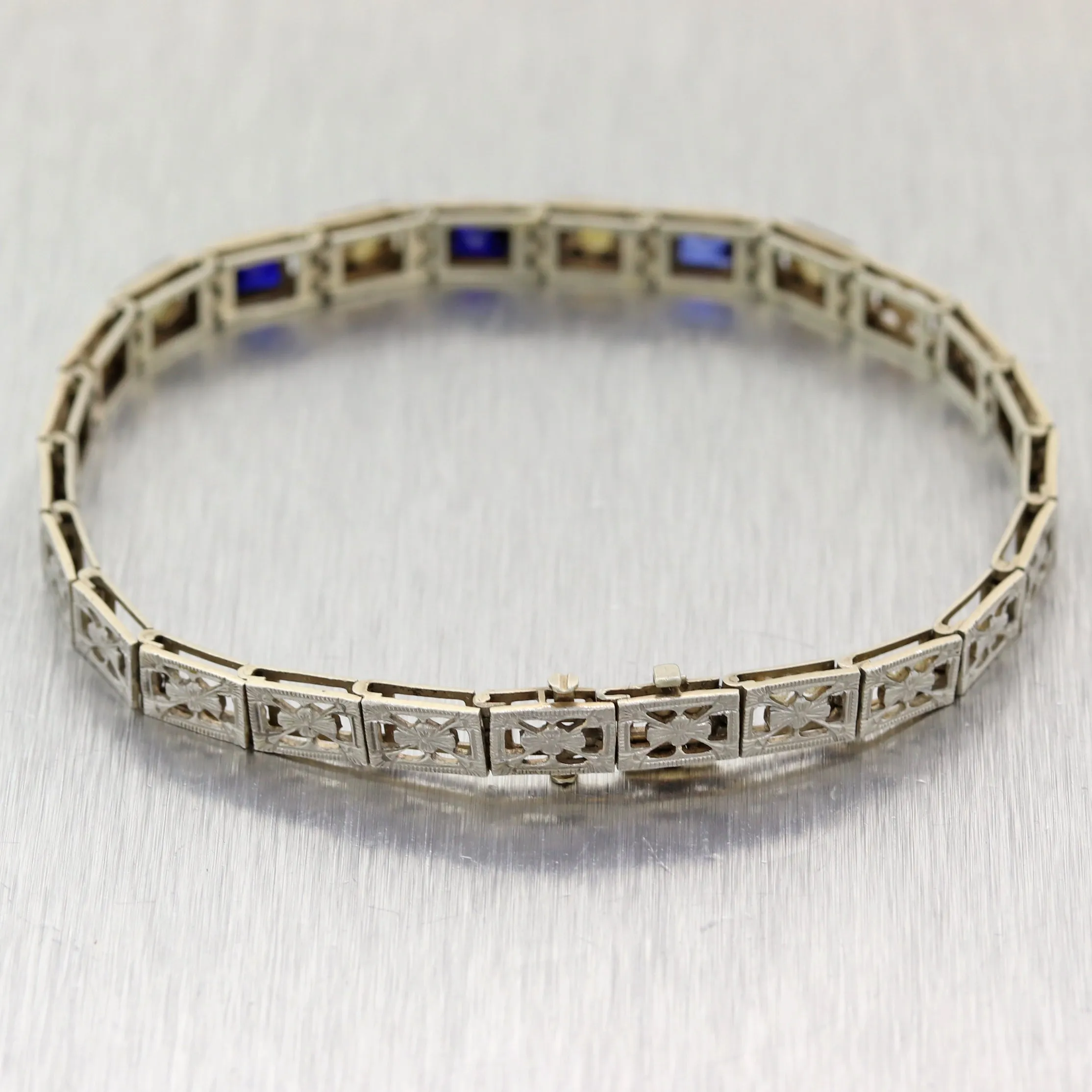 1930's Antique Art Deco 0.60ctw Sapphire & Pearl Filigree Bracelet