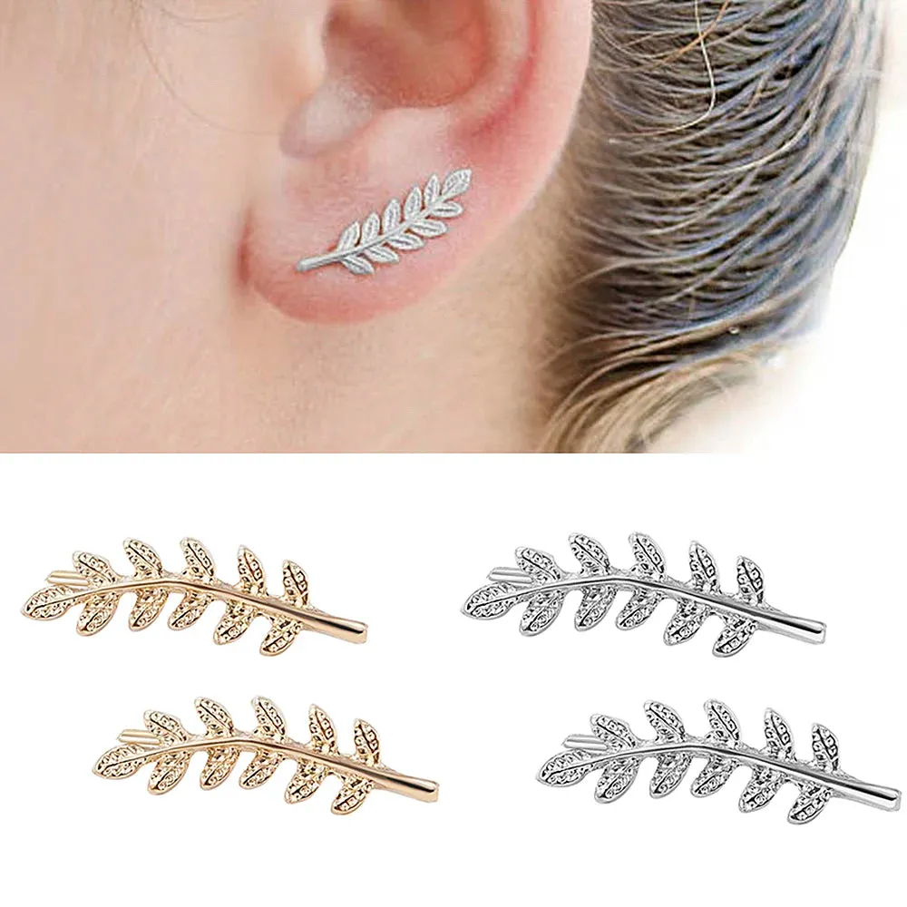 2023 NEW Vintage Exquisite Metal Golden Leaf Hook Earrings Stud Earrings for Women Ear Jewelry cute earrings korean earrings