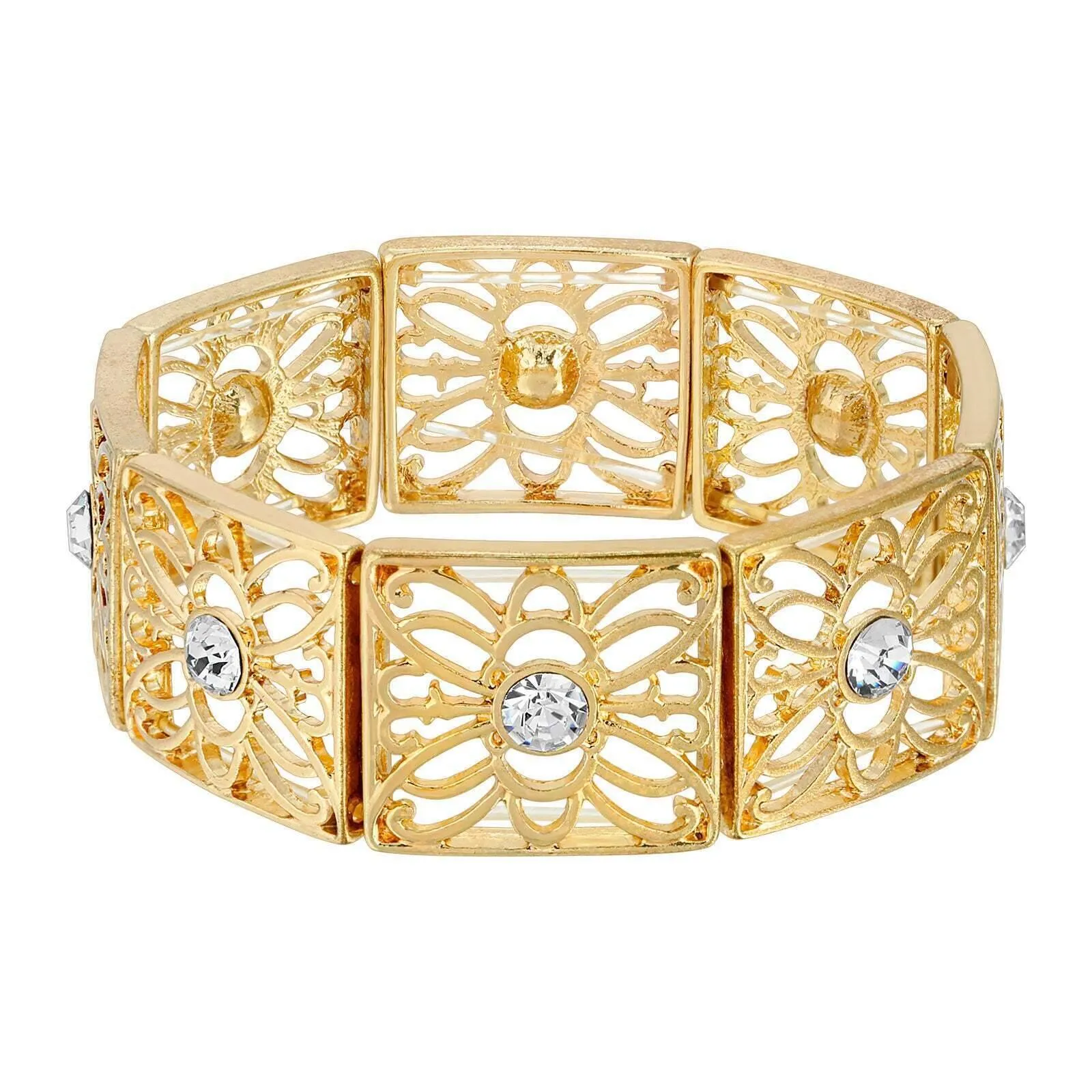 2028 Jewelry Square Filigree Crystal Stretch Bracelet