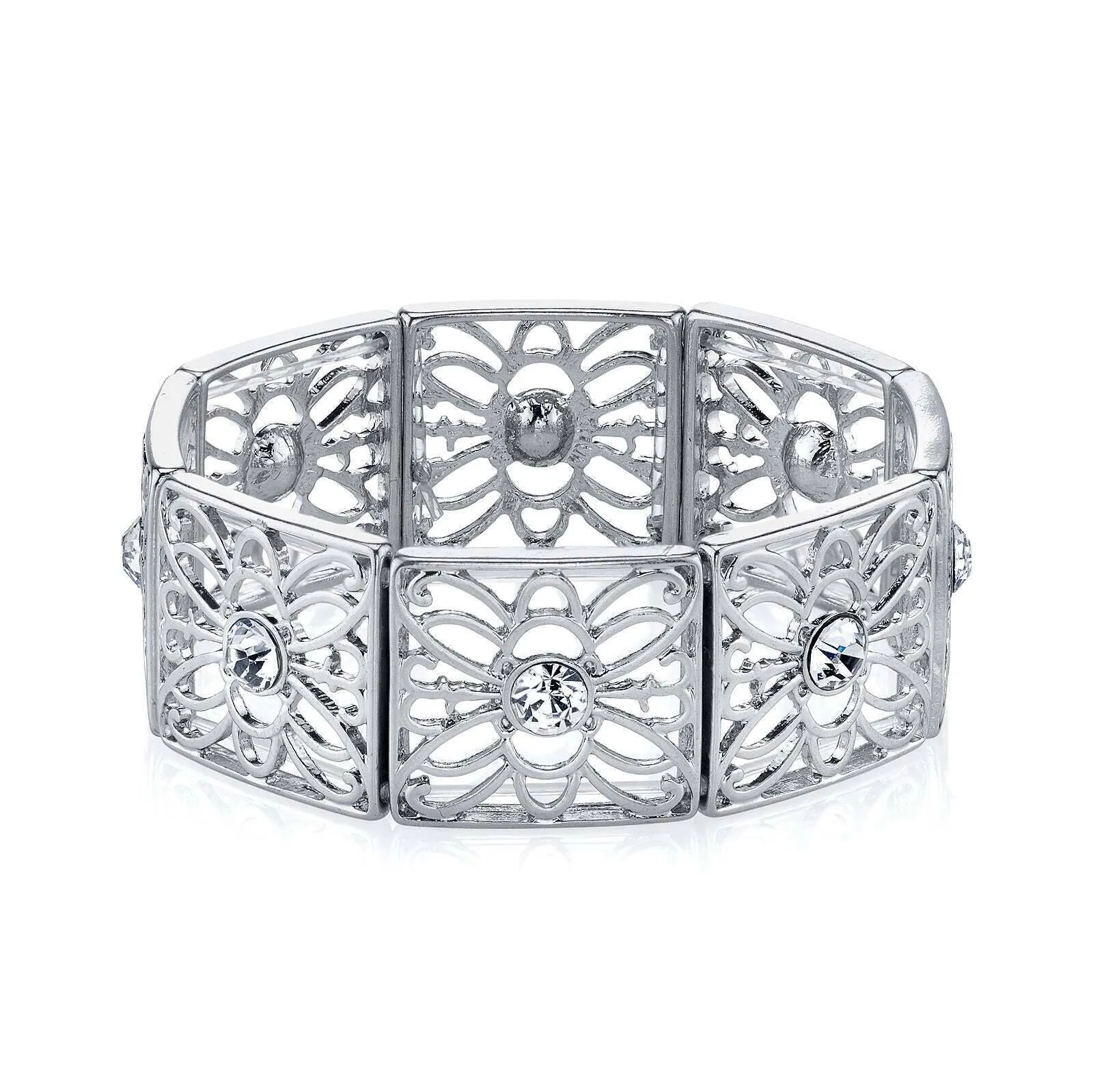 2028 Jewelry Square Filigree Crystal Stretch Bracelet