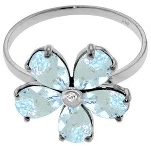 2.22 Carat 14K Solid White Gold Threin Lies Truth Aquamarine Diamond Ring