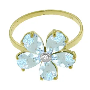 2.22 Carat 14K Solid Yellow Gold Love Evolved Aquamarine Diamond Ring