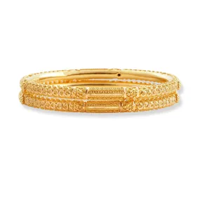 22ct Gold Pair of Hollow Tube Bangles with Filigree Work & Comfort fit Finish B-8586