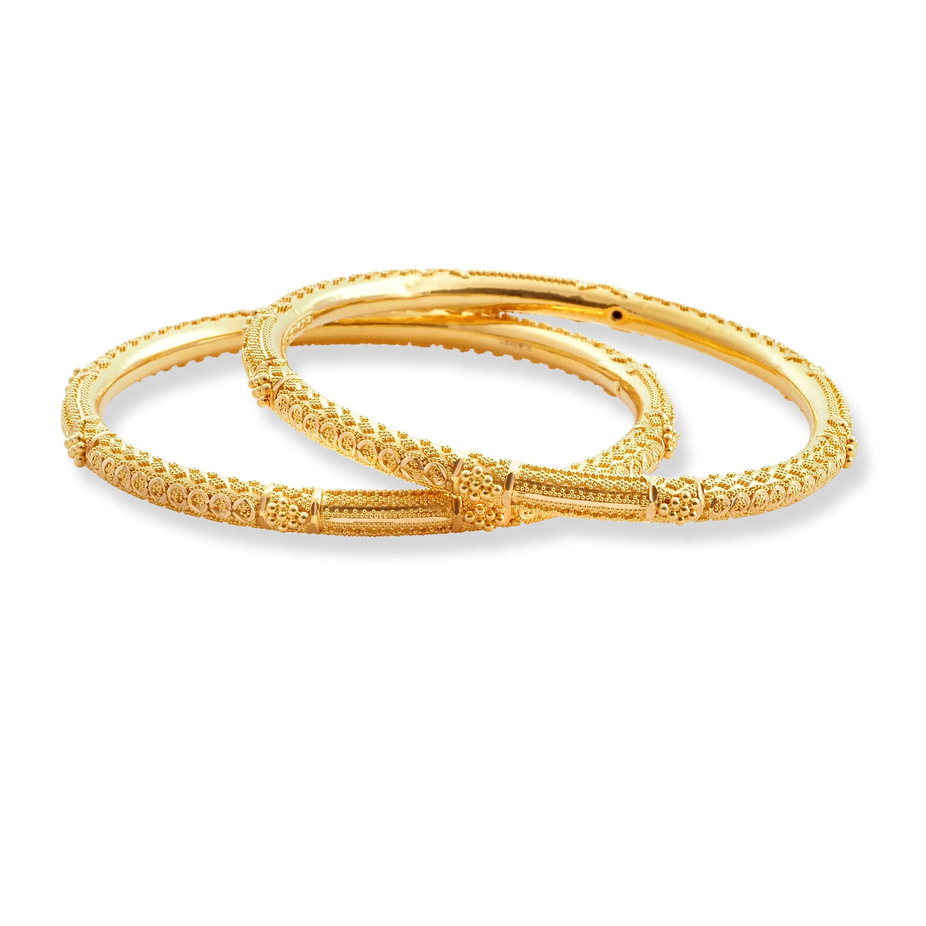 22ct Gold Pair of Hollow Tube Bangles with Filigree Work & Comfort fit Finish B-8586