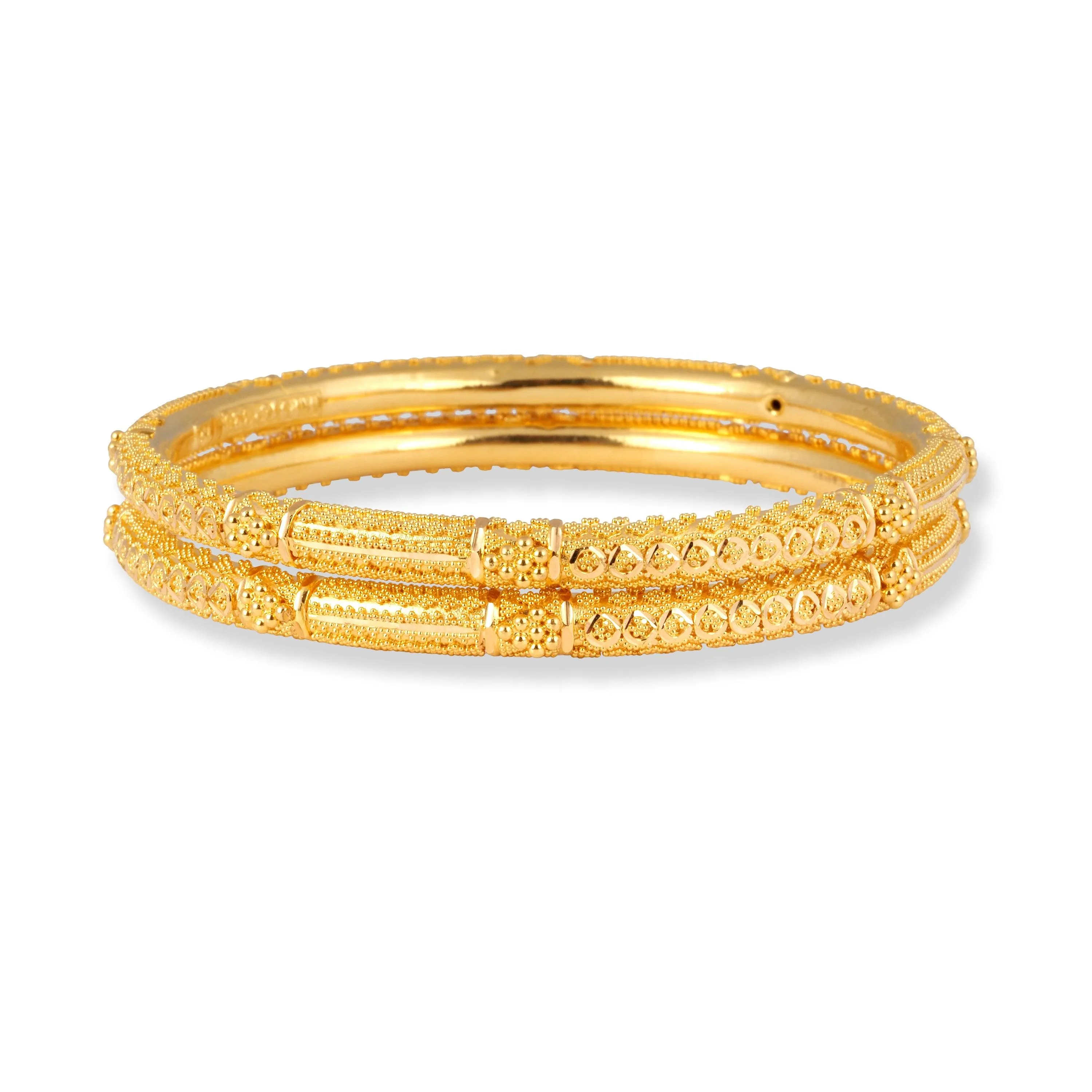 22ct Gold Pair of Hollow Tube Bangles with Filigree Work & Comfort fit Finish B-8586