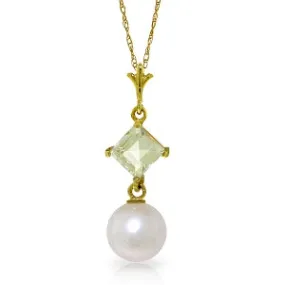 2.5 Carat 14K Solid Yellow Gold Pure Reputation Aquamarine Pearl Necklace