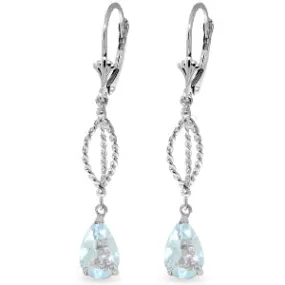 3 Carat 14K Solid White Gold Overflow Aquamarine Earrings