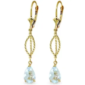 3 Carat 14K Solid Yellow Gold Fleur De Lis Aquamarine Earrings