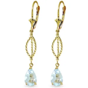 3 Carat 14K Solid Yellow Gold Fleur De Lis Aquamarine Earrings