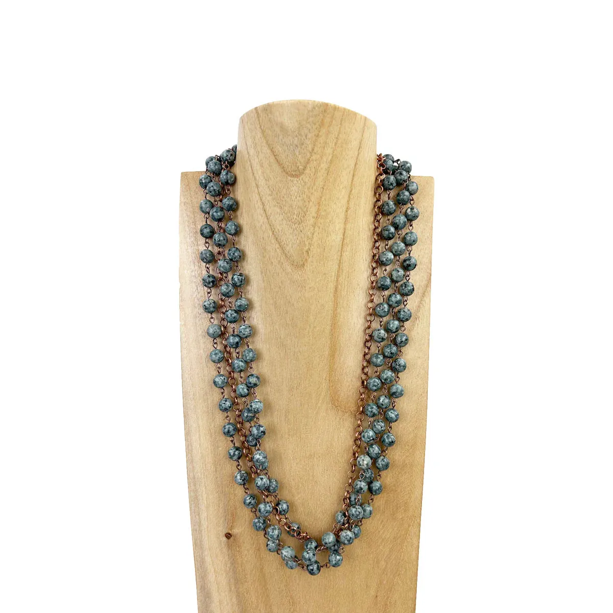 3 Layer Stone Beads with Cooper Color Metal Chain Necklace