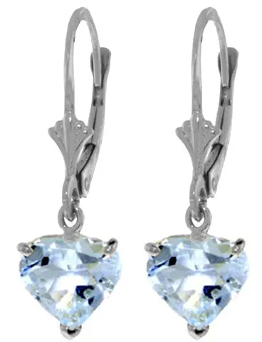 3.05 Carat 14K Solid White Gold Leverback Earrings Natural Aquamarine