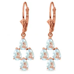 3.9 Carat 14K Solid Rose Gold Four Pear Shape Aquamarine Earrings