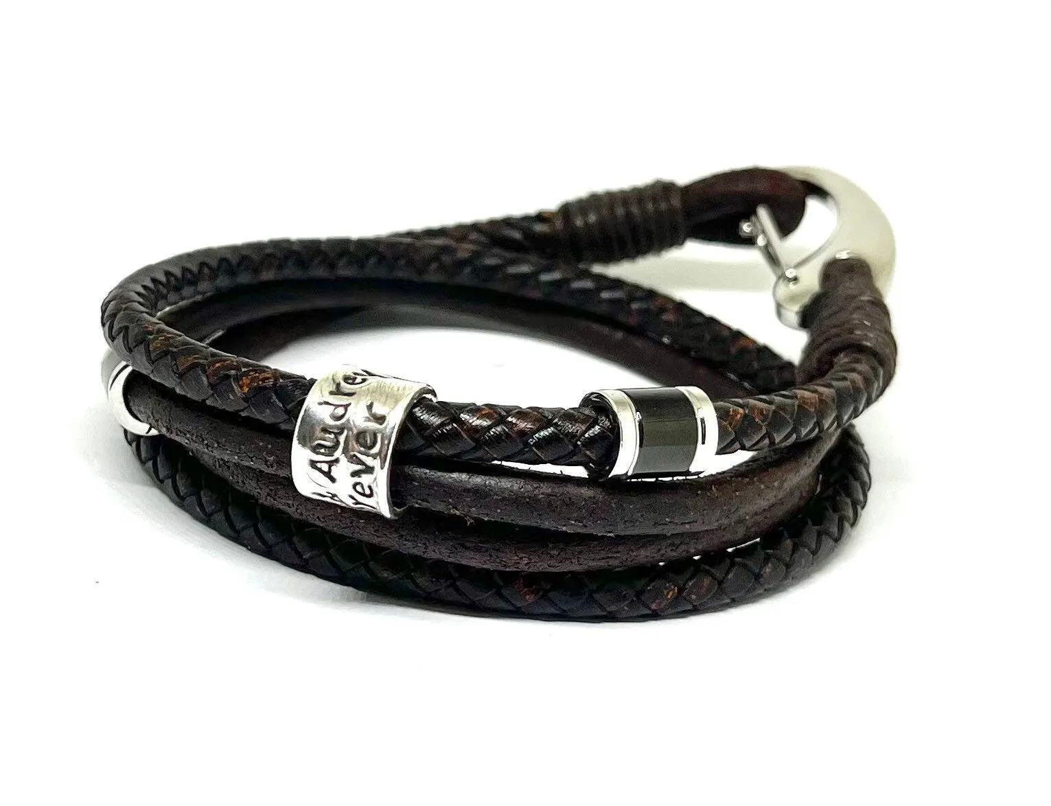 4 Banded Dual Leather Personalised Wrap Bracelet