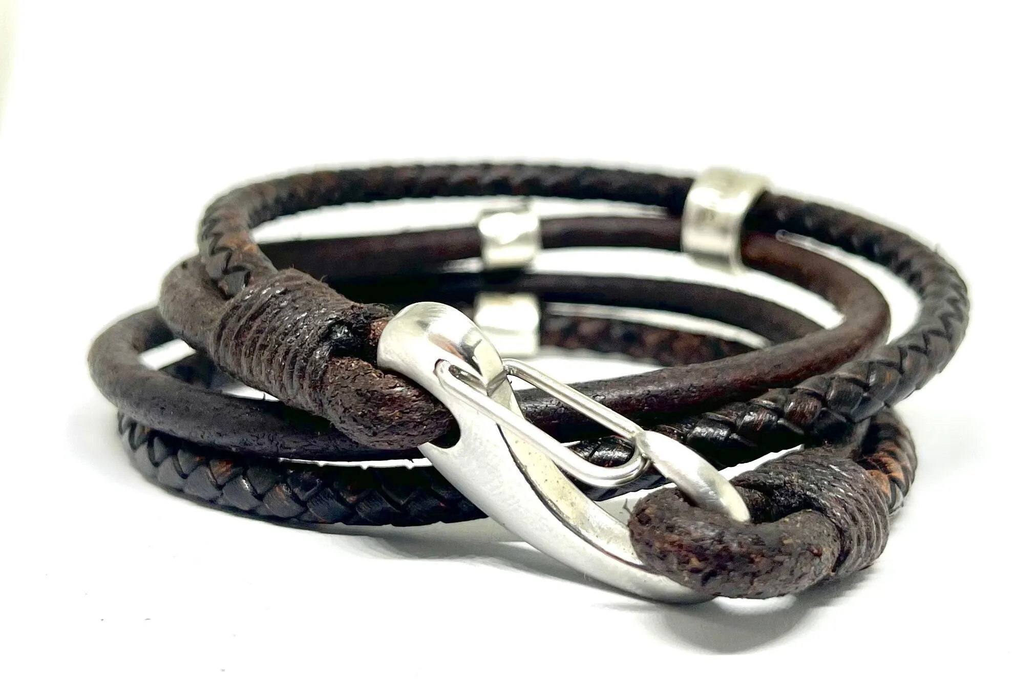 4 Banded Dual Leather Personalised Wrap Bracelet