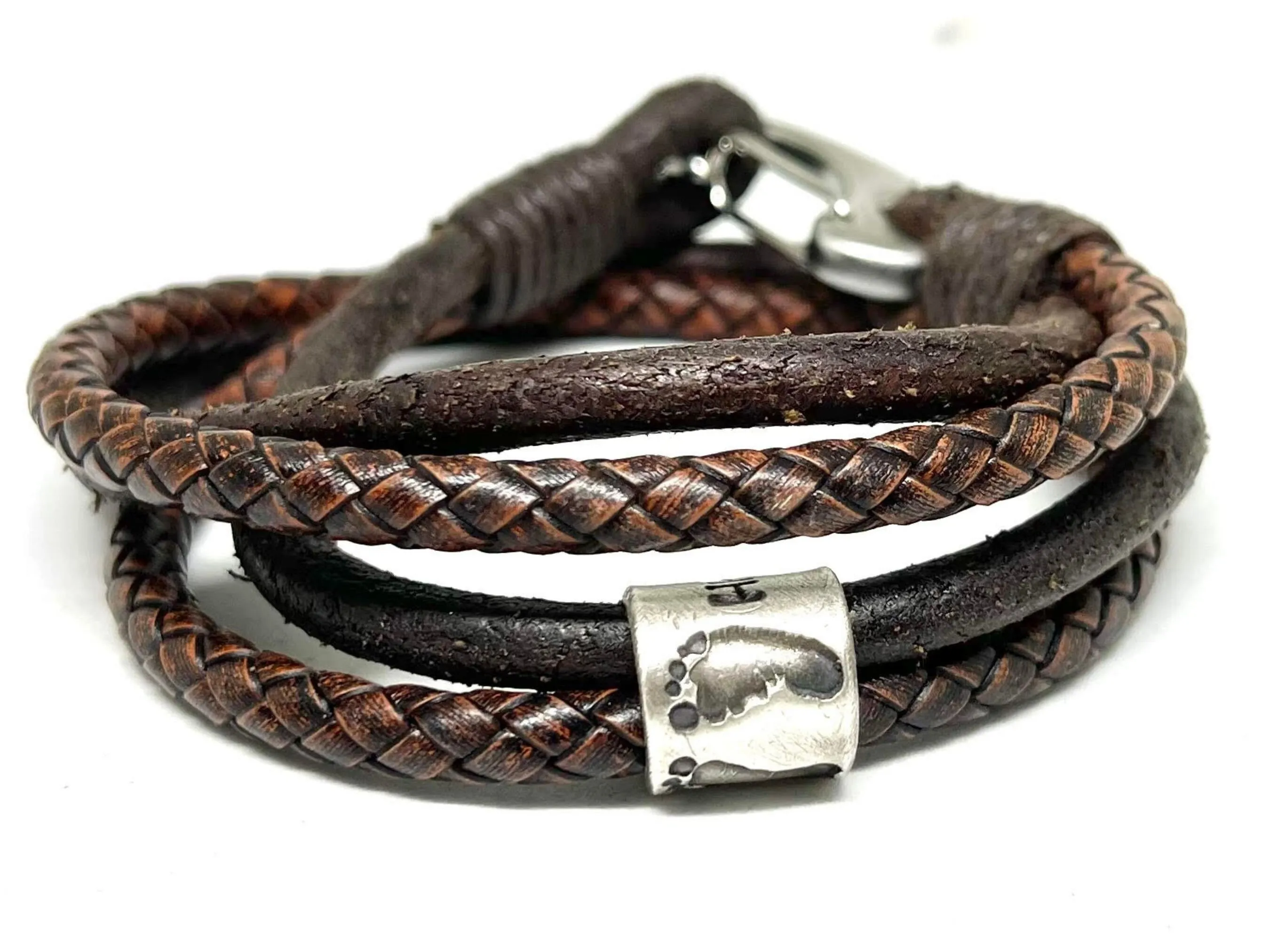 4 Banded Dual Leather Personalised Wrap Bracelet