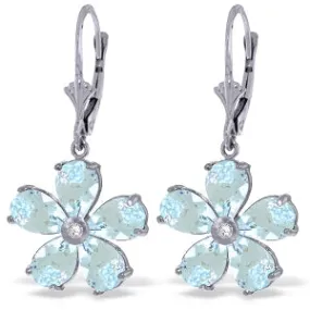 4.43 Carat 14K Solid White Gold Leverback Earrings Aquamarine Diamond