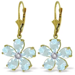 4.43 Carat 14K Solid Yellow Gold Leverback Earrings Aquamarine Diamond