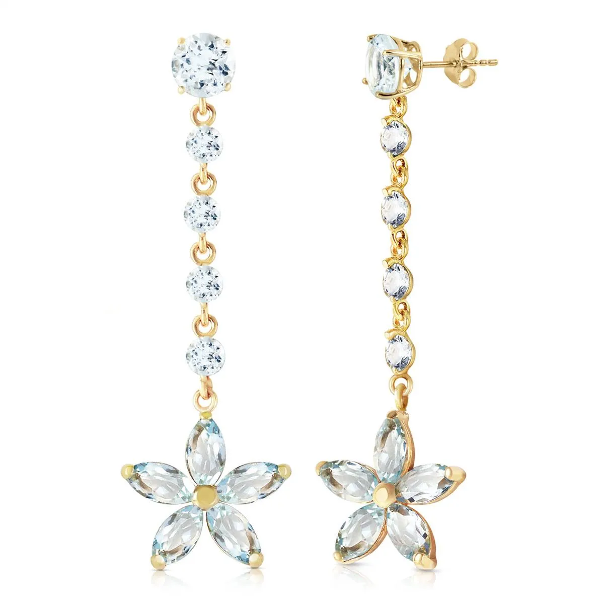 4.8 Carat 14K Solid Yellow Gold Stardrop Aquamarine Earrings